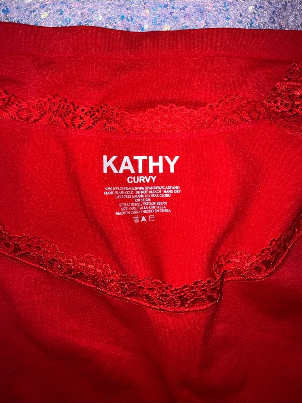 827-Kathy Curvy Lace-Trim Red Camisole Tank Top - Picture 5 of 5